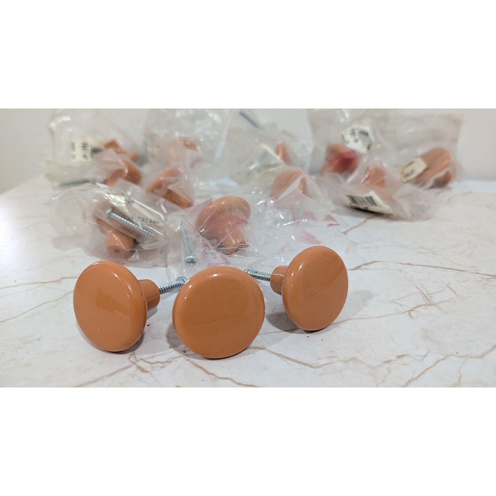 Lot/14 Vtg 80s Apricot terracotta Round Cabinet Knobs 1.5" Mushroom Drawer Pull